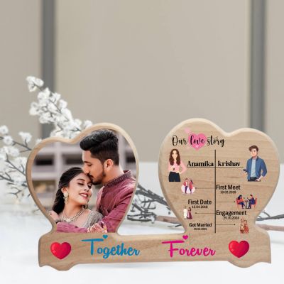 Personalized Our Love Story Wooden Photo Frame | Together Forever Heart Photo Frame   Anniversary Couple Gift For Husband Wife  Birthday Gift For Girlfriend Boyfriend  Romantic Home Decor
